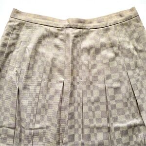 Vintage Pleated Wool Skirt - Taupe Checkers